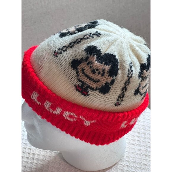 Peanuts Lucy Comic Knit Beanie Hat Red White Acrylic Winter Ski Accessory Vtg - Picture 3 of 7